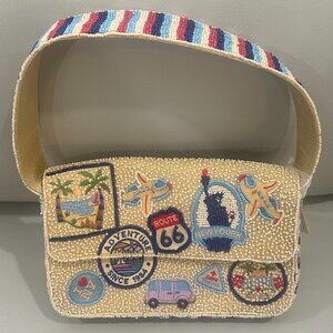 Hand Made in India Beaded Travel Adventure NEW YORK ROUTE 66 Shoulder Bag